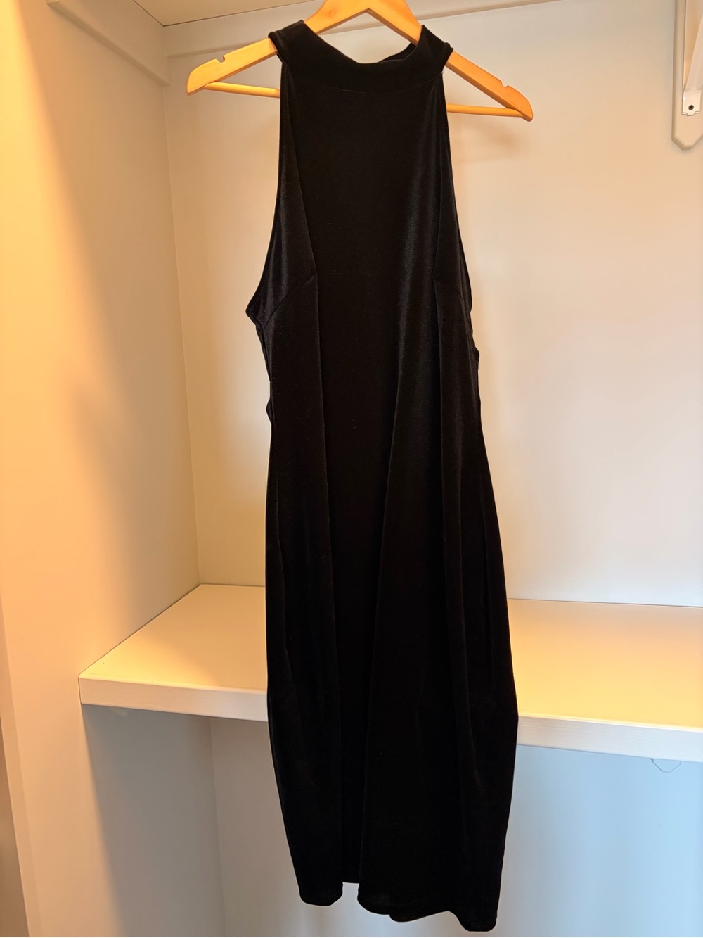 Classic Black Velvet Halter Midi Dress